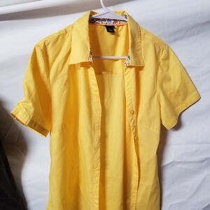 Basic Editions Yellow Floral Accent Shirt